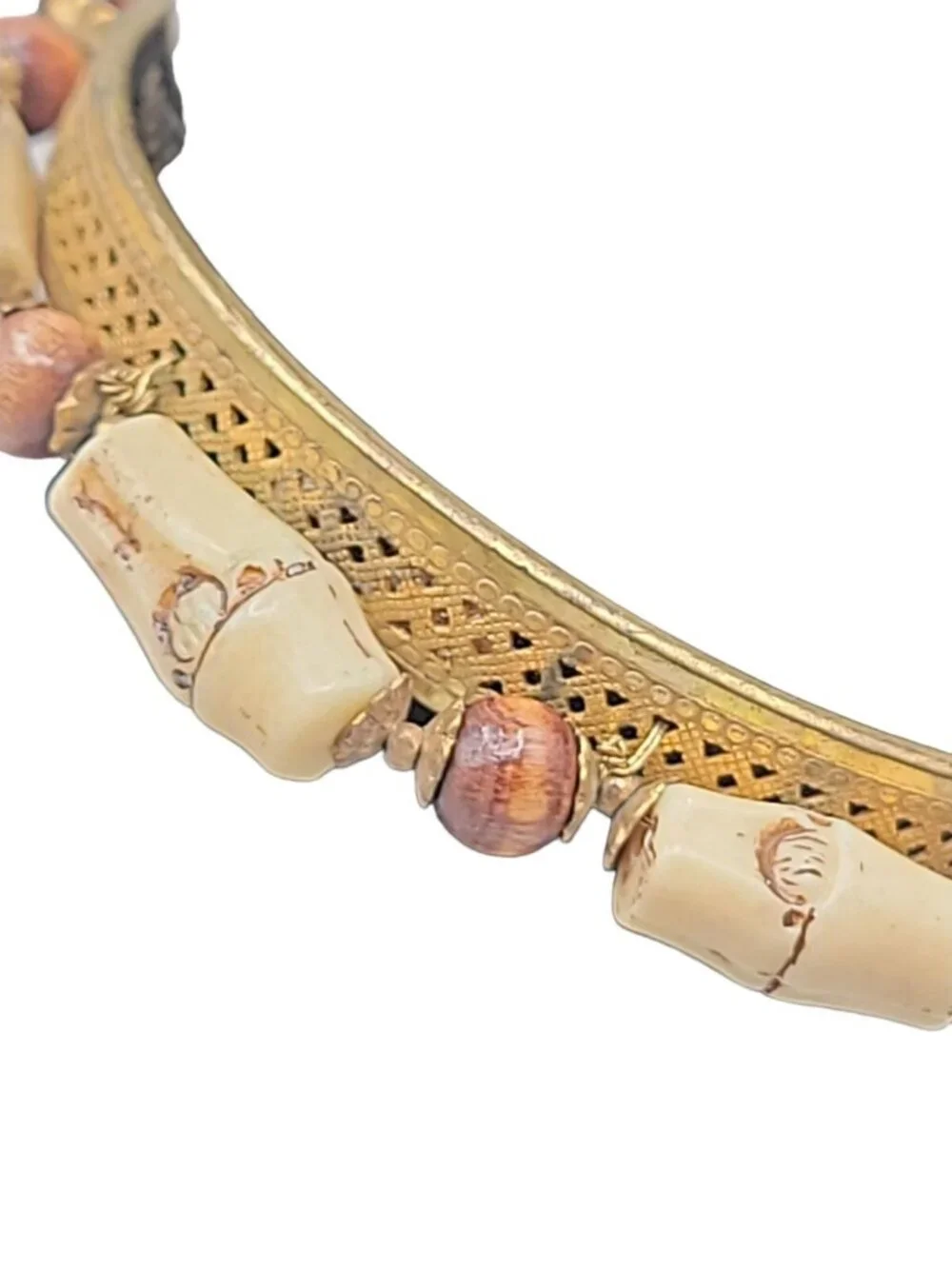 Rare Miriam Haskell Hinged Clamper Bangle Bracelet Vintage 1950s Signed 6.5